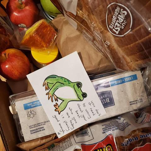 QueerEvents.ca - Food for queers kit with cute note